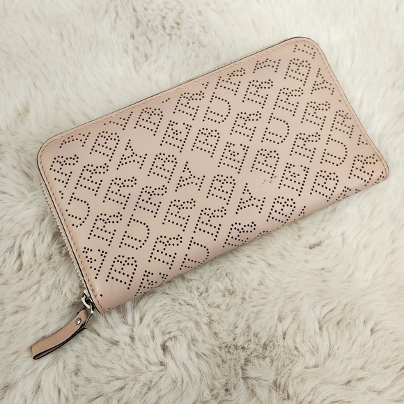 Burberry Calfskin Pale Fawn Pink Perforated Logo Zip Around Continental Wallet - Picture 2 of 16